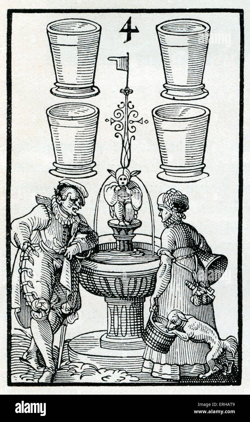 Carte satirique moralement no4 (Moralisch Satirisches Kartenspiel) de l'Allemagne médiévale. Un courtisan répond à un paysan à un Banque D'Images