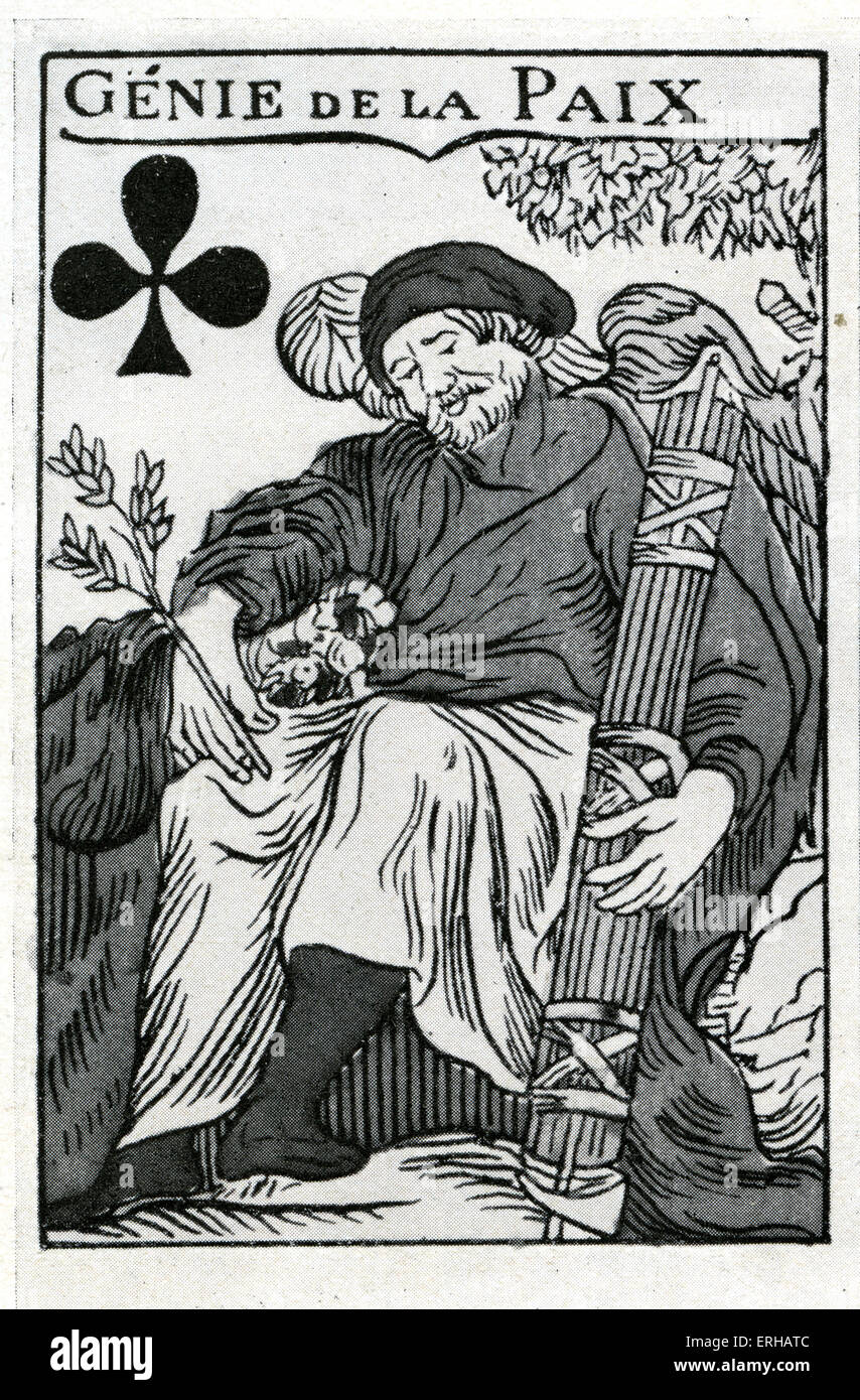 La paix de l'ingénierie (génie de la Paix), sur l'as d'un jeu de cartes médiéval français. Banque D'Images