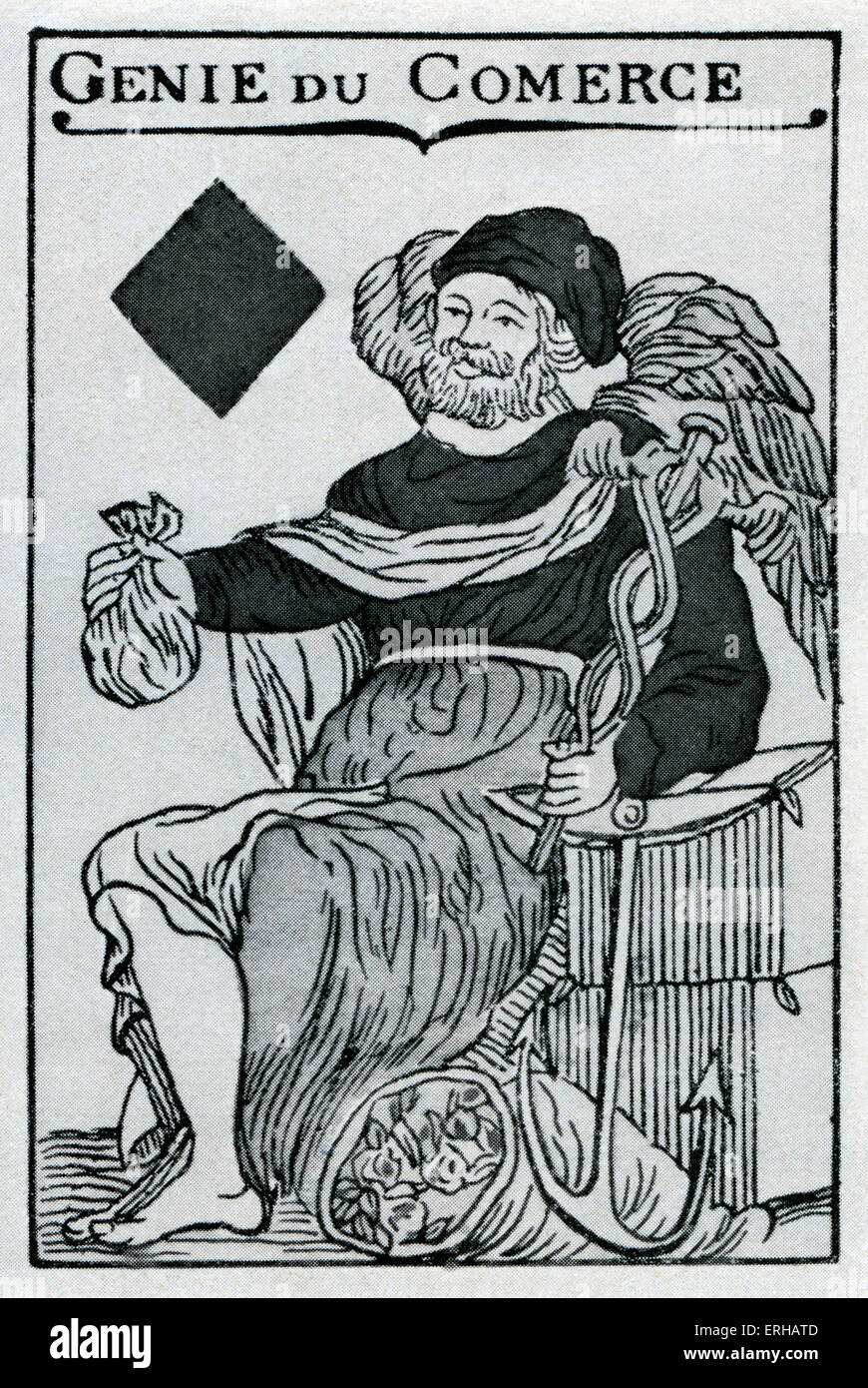 La paix de l'ingénierie (Geniedu Comerce), sur l'as de carreau sur un jeu de cartes médiéval français. Banque D'Images