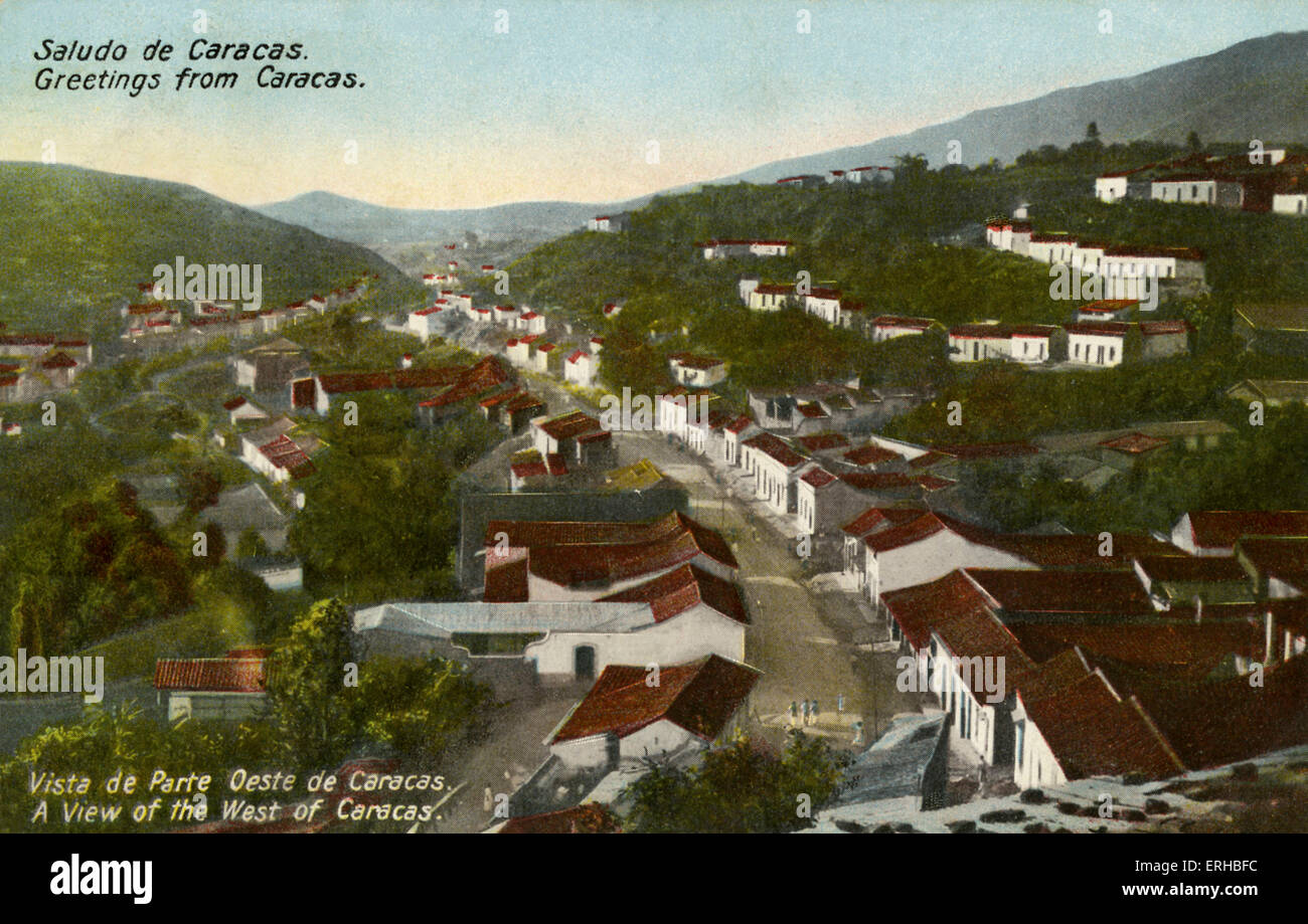 West Caracas, Venezuela. Photographie colorisée du début du xxe siècle. Sous-titre suivant "aludo de Caracas" (Salutations de Banque D'Images