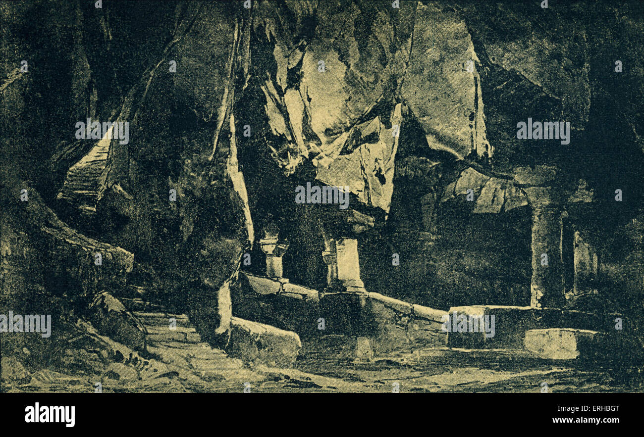 Richard Wagner (1813-1883) Parsifal : croquis de paysages à l'Acte I, la transformation des paysages. Illustration par Heinrich Nisle. Banque D'Images