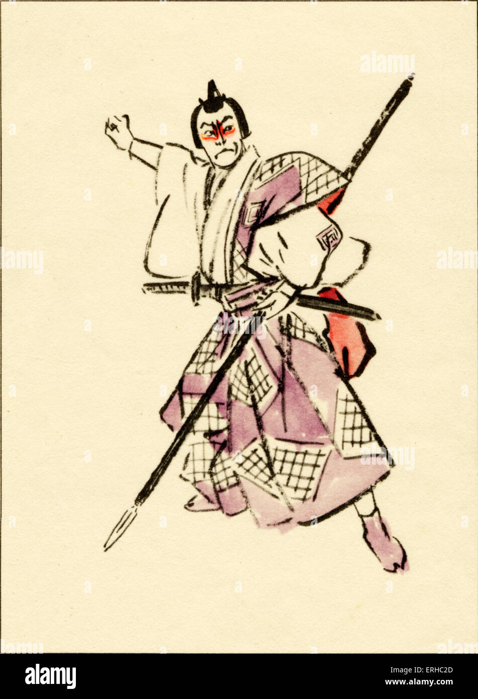 Scène de théâtre Kabuki du Japon. "Le samouraï est prêt pour un combat -remis ' Banque D'Images