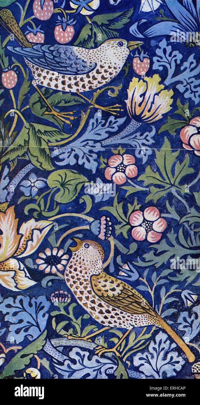 Conception pour 'le voleur' Fraise, chintz de William Morris pour Morris & Co, Ltd (1883). Basé sur les grives que Morris trouvés Banque D'Images