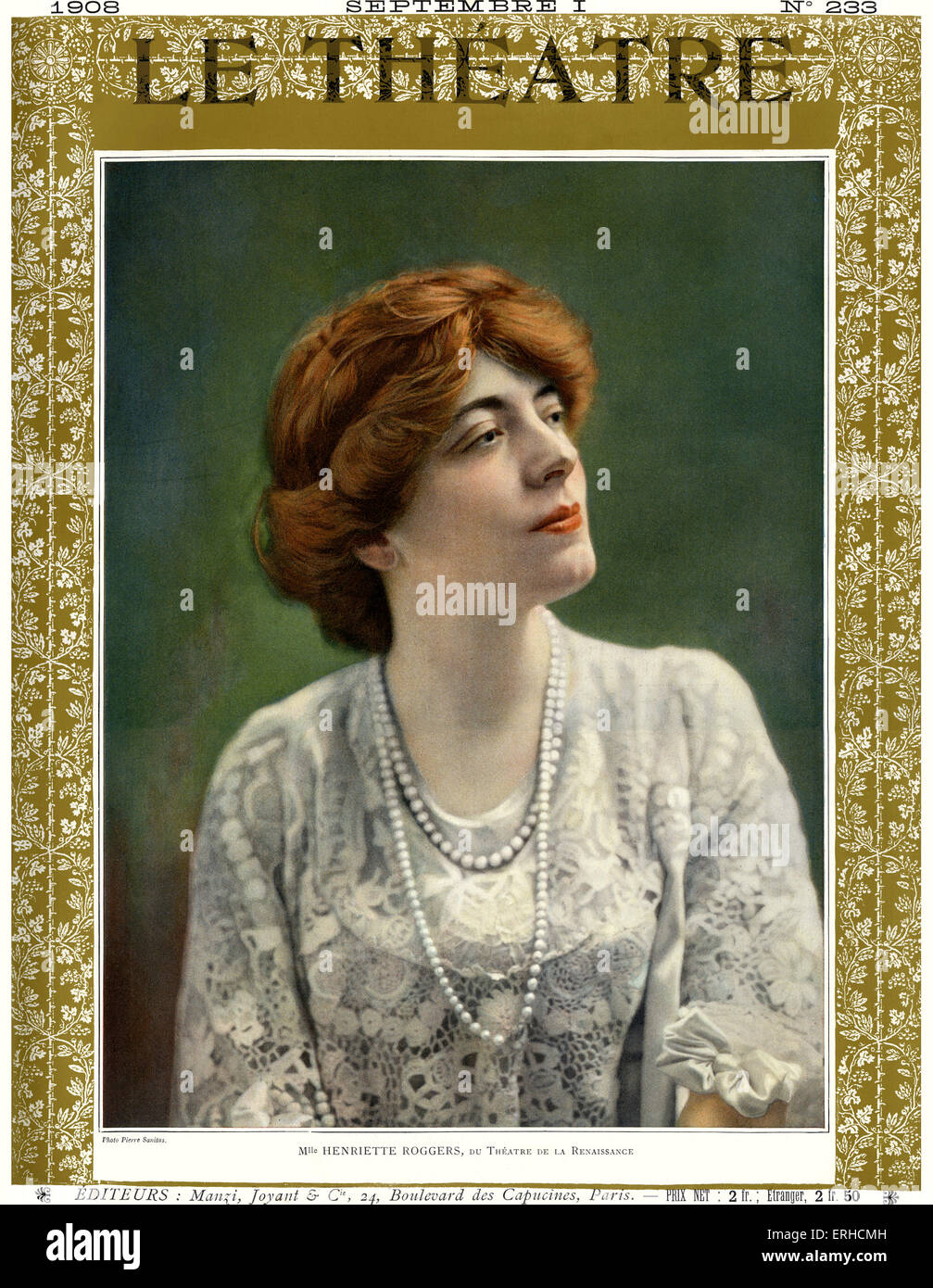 Henriette Roggers, actrice française. Du Théâtre de la Renaissance. De couvrir le théâtre, 1908. Banque D'Images