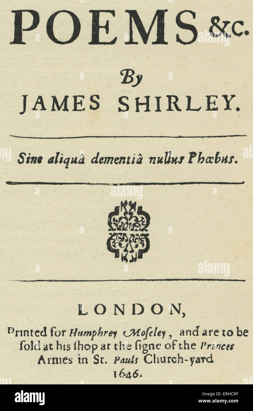 Page de titre pour les 'Poèmes' par James Shirley / Sherley, 1646. Le dramaturge anglais, septembre 1596 - octobre 1666. Banque D'Images