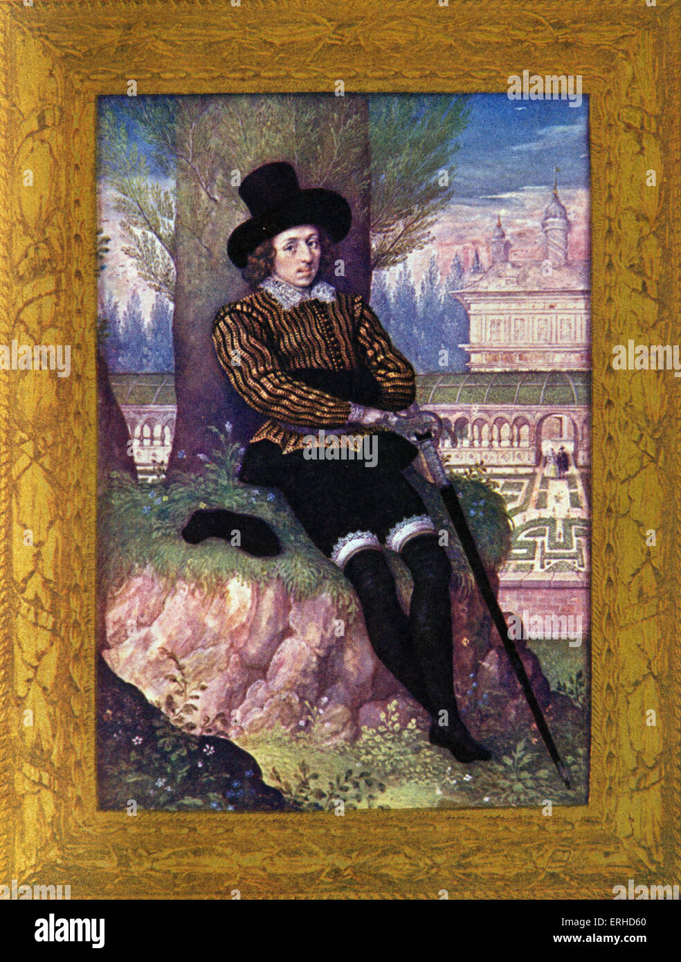 Sir Philip Sidney - portrait miniature par Oliver. Poète et courtisan élisabéthain. Arcadia a écrit. Elizabethan/pastorale jacobéen. Banque D'Images