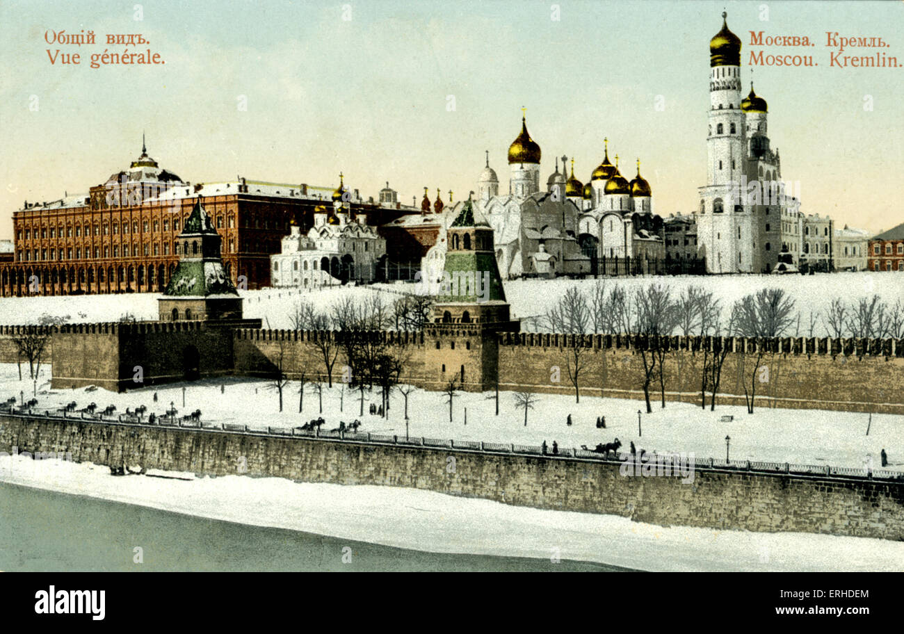 Vue générale du Kremlin à Moscou avec la neige. La révolution Bolchevique. La Russie. P. von Girgensohn, Moscou. Banque D'Images