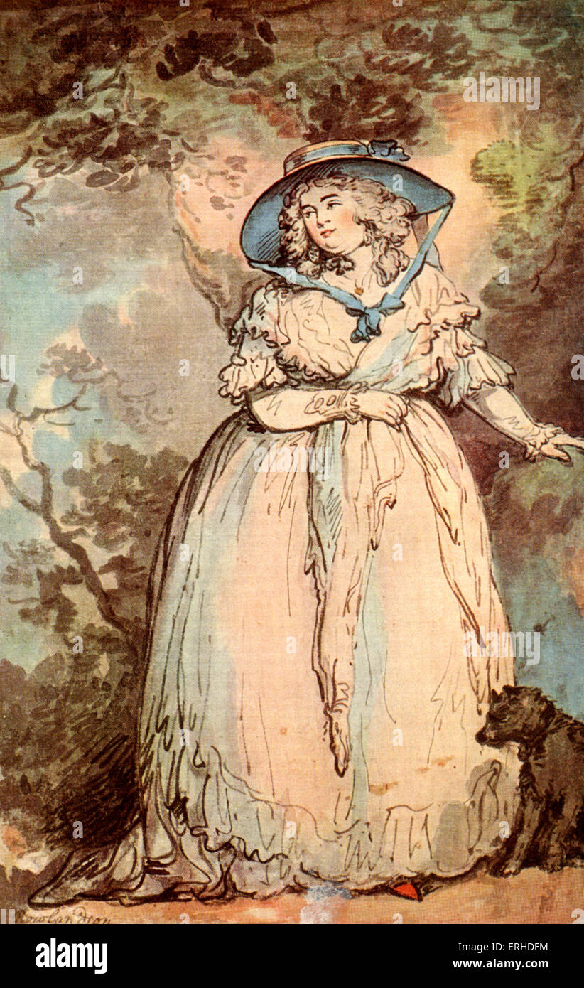 Portrait de femme, aquarelle de Thomas Rowlandson, 1756-1872. Robe du xviiie siècle contemporain. Banque D'Images