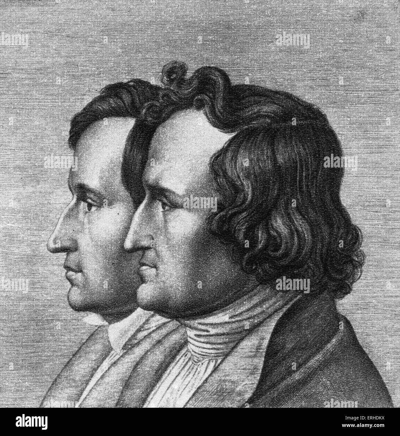 Jacob et Wilhelm Grimm - Frères Grimm auteurs allemands de contes, chants, contes en fonction de pré-chrétien allemand Banque D'Images