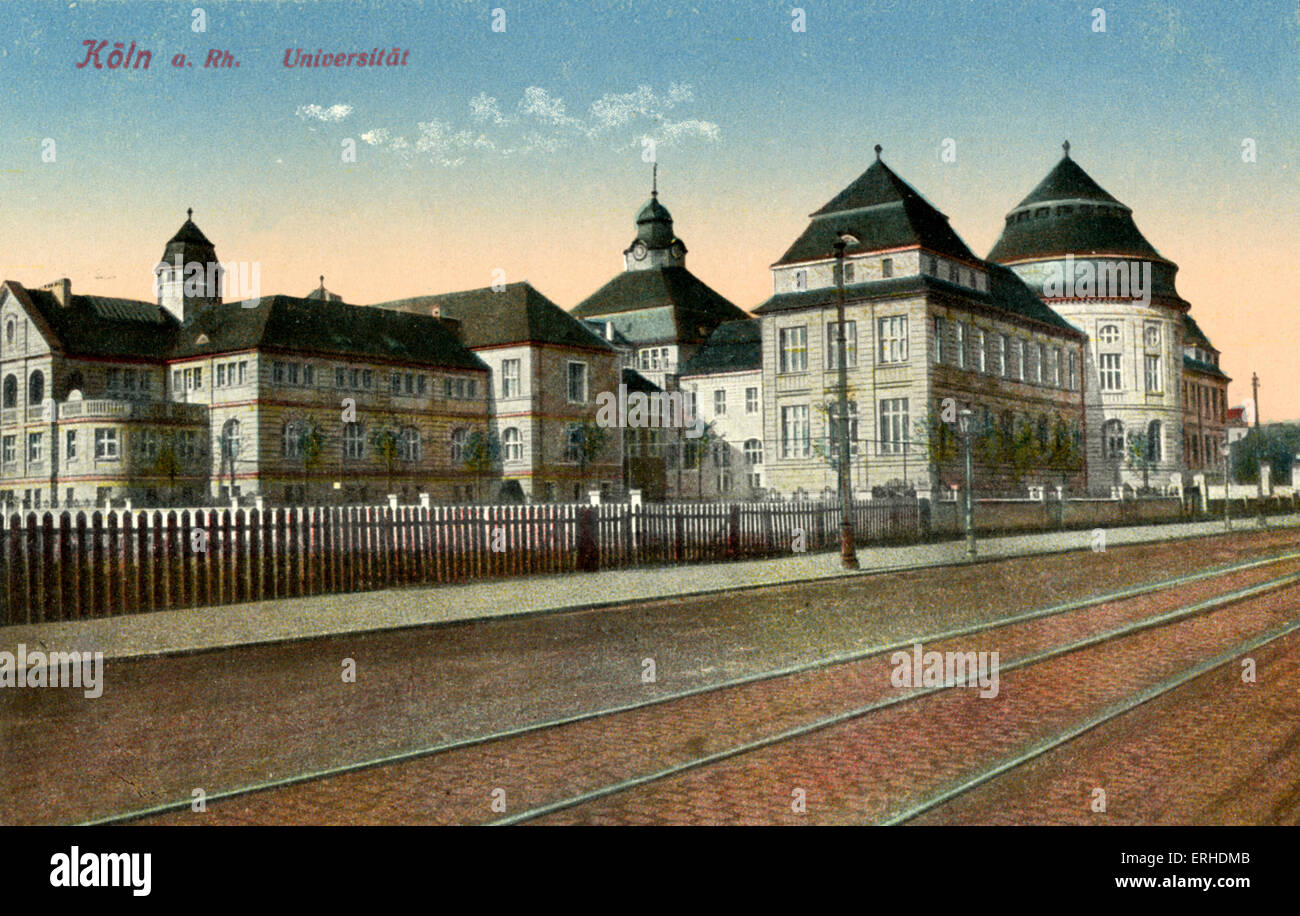 L'Université de Cologne début du xxe siècle vue sur rue avec les lignes de tram en premier plan. Köln. Naissance d'Offenbach. Banque D'Images