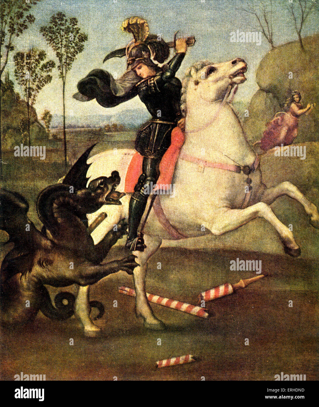 Saint George et le dragon. Peinture de Santi (Raffaelli), également connu sous le nom de Raphaël Sanzio (1485-1520). Musée du Louvre, Paris. Banque D'Images
