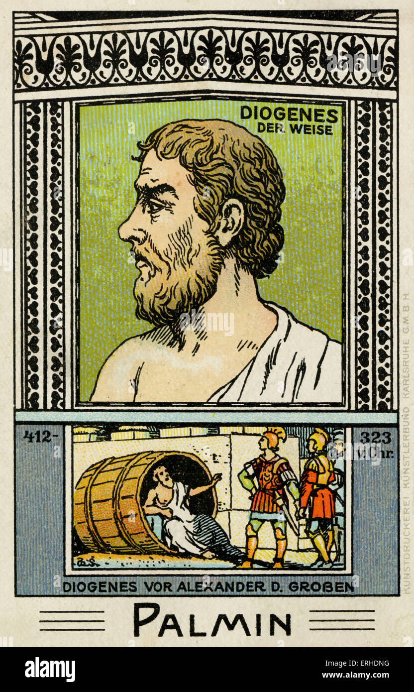 Diogène le Sage - portrait de profil illustré. Scène dans le tube d'Alexandre le Grand. Philosophe grec. 412 - 323 AD. Banque D'Images