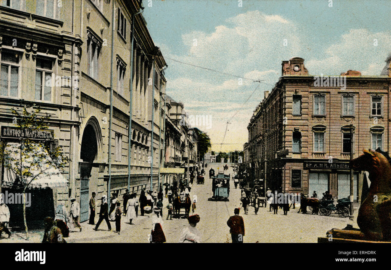 Rue Dvortsovaya à Moscou, au début du xxe siècle. Pre-Bolshevik, Pre-Revolution la Russie. Carte postale colorisée. Banque D'Images
