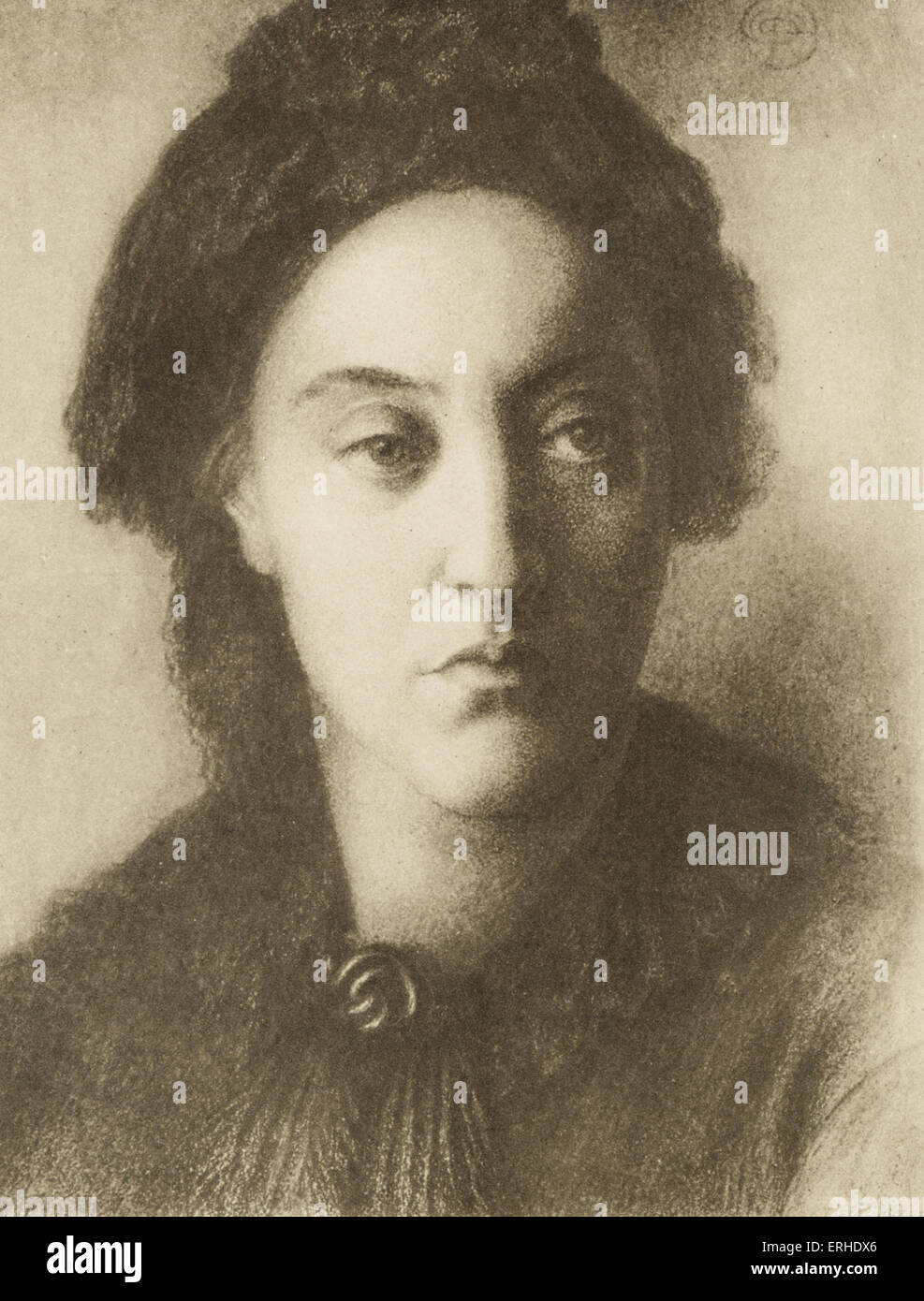Christina Georgina Rossetti 1877 - Portrait - dessin de par son frère Dante Gabriel Rossetti . Poète anglais 1830 - 1894. Banque D'Images