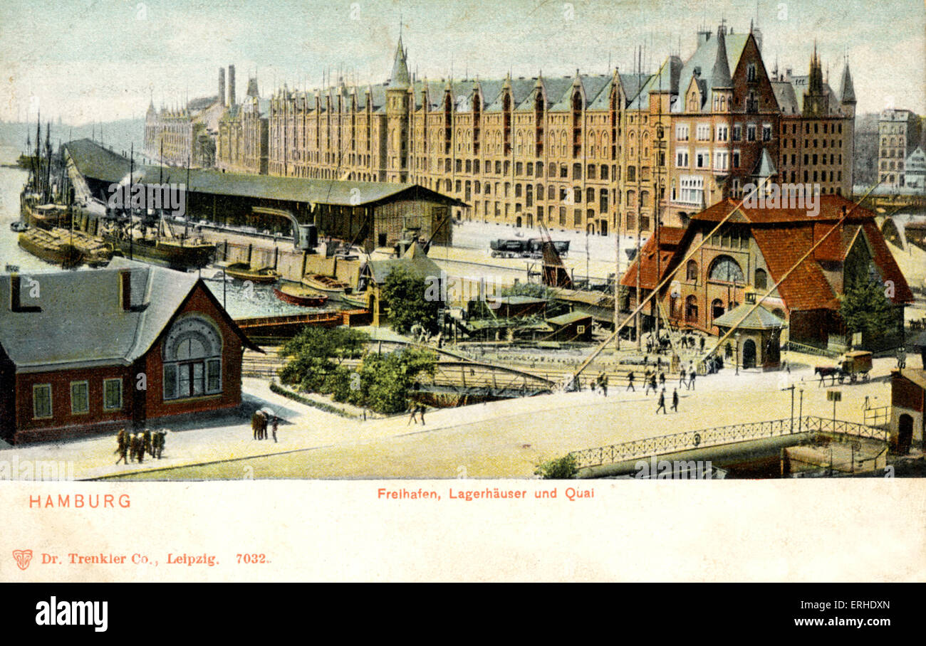 Port de Hambourg, quais, Lagerhauser, quay / quai, depot. L'Allemagne, de l'expédition. Connexion de Brahms Banque D'Images