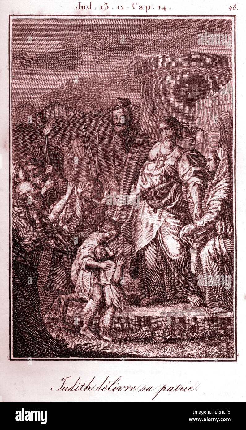 Bible, Judith affichant la tête d'Holopherne après hacher le tout et l'enregistrement de Jérusalem. Banque D'Images