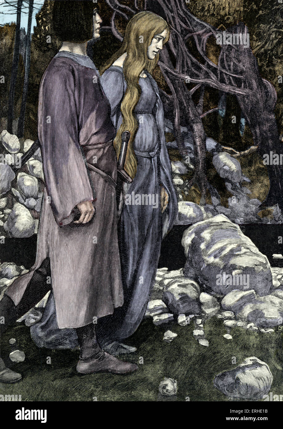Tristan et Isolde / Iseut dans la forêt du Morois - illustré par Robert Engels. Publié par Kadar 1933. Opéra de Wagner. Banque D'Images
