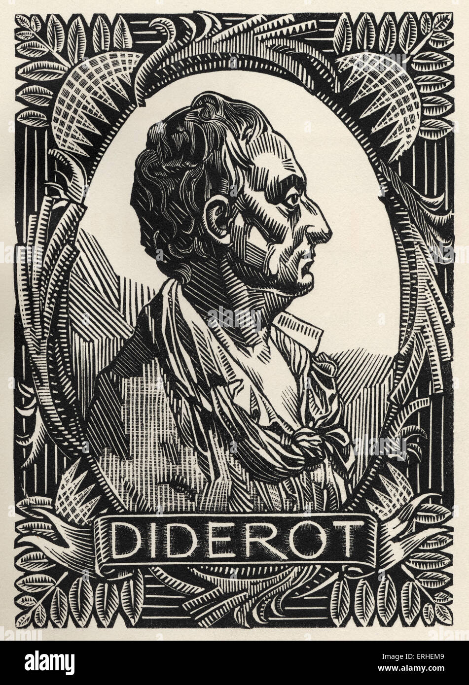 Denis Diderot - écrivain et philosophe des Lumières Françaises et directeur général de la célèbre encyclopédie. Portrait par coupe de bois Banque D'Images