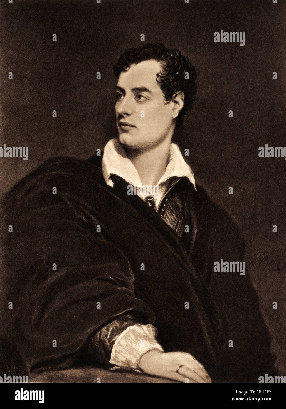 Lord Byron, portrait. Le poète britannique 1788-1824. Après le portrait par T. Phillips . Banque D'Images