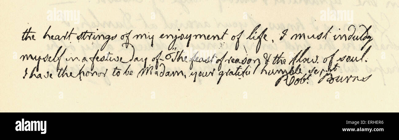 Robert Burns' lettre autographe à Mme Frances Anna Dunlop. Poète national de l'Ecosse. 1788 25 janvier 1759 - 21 juillet 1796 Banque D'Images