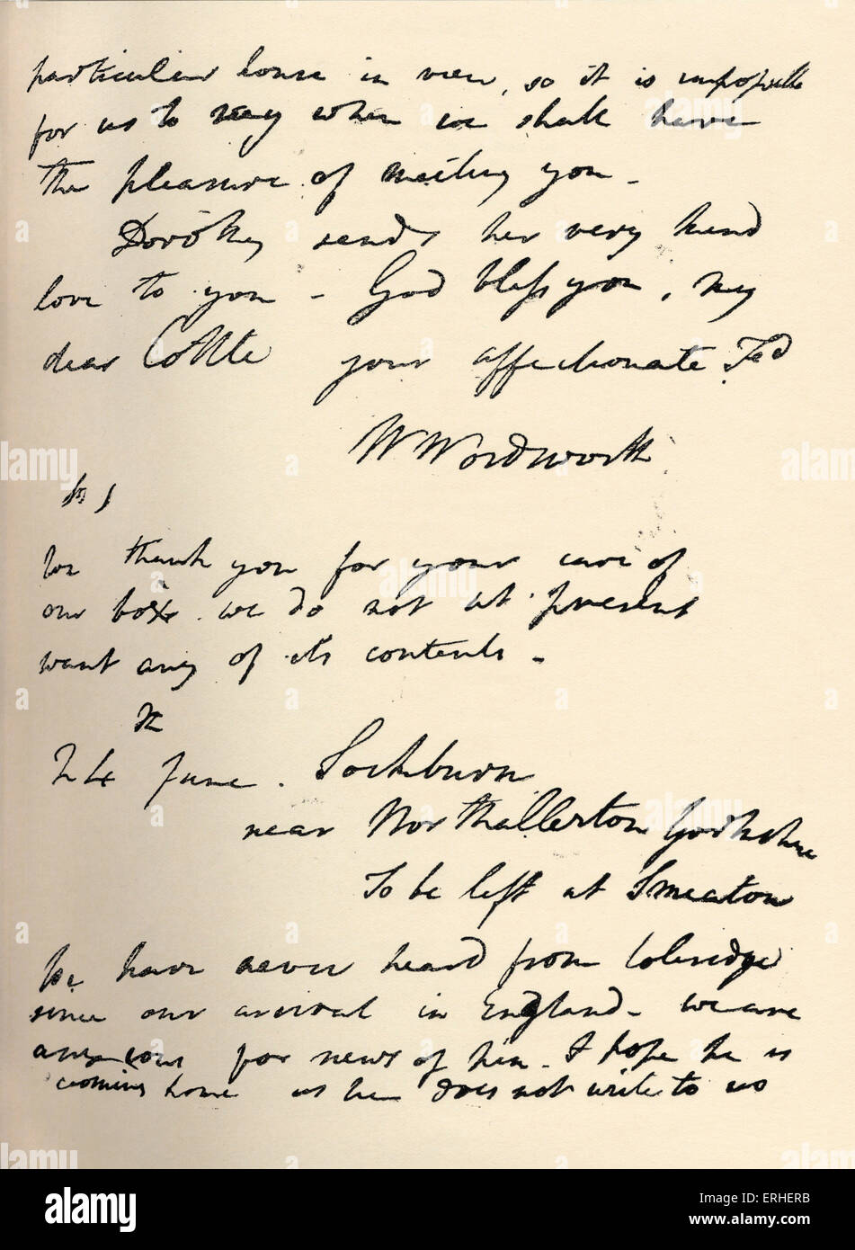 William Wordsworth lettre autographe de Cottle. Poète anglais 7 Avril 1770 - 13 avril 1850. Banque D'Images