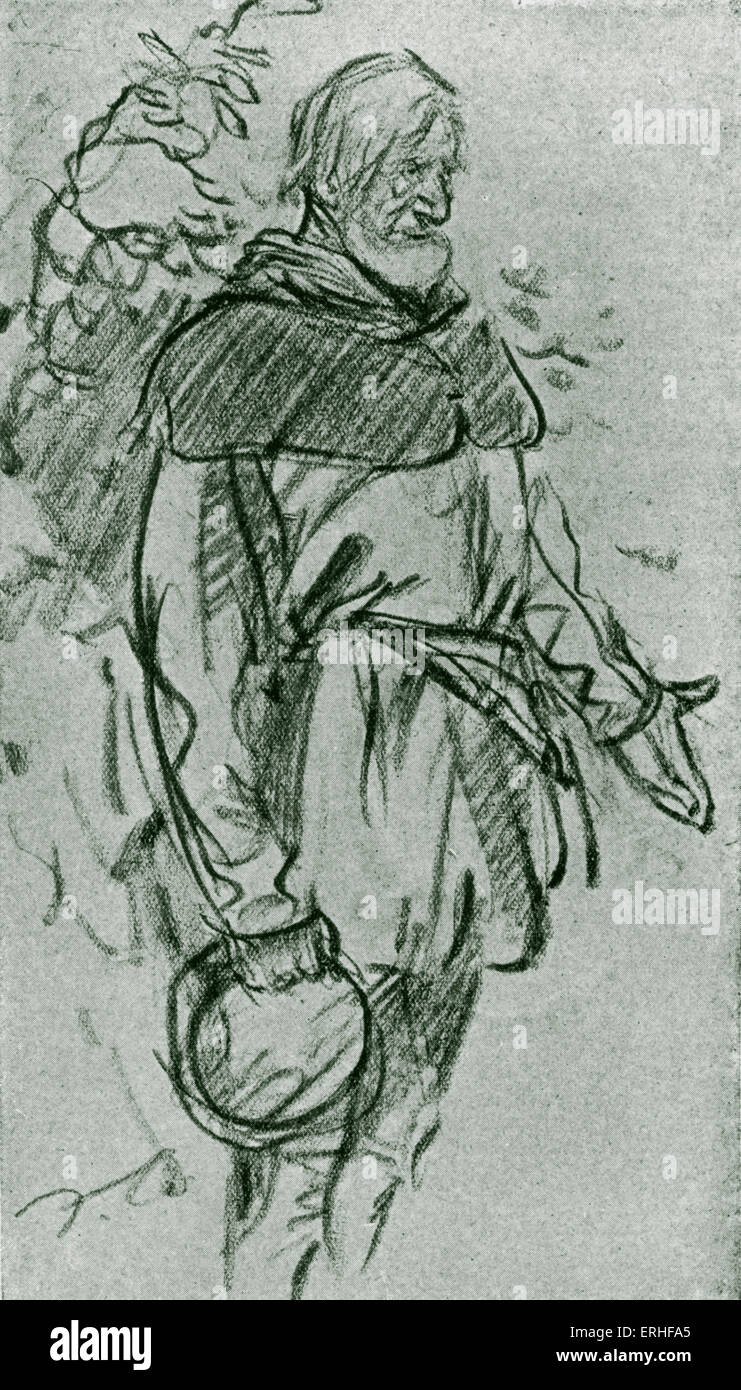 Comme vous l'aimez. Dessin du vieil Adam, personnage dans le jeu. Comédie de William Shakespeare. Dramaturge anglais 1564-1616. Banque D'Images