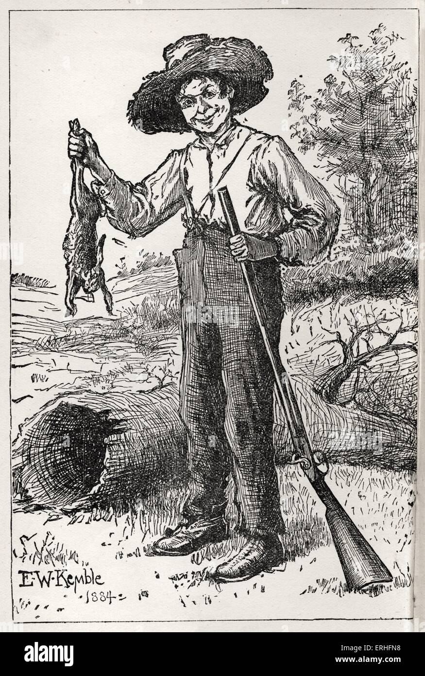 "Les Aventures de Huckleberry Finn" de Mark Twain . Frontispice illustrationby E W Kemble. Premier roman publié en 1884. (Tom Banque D'Images