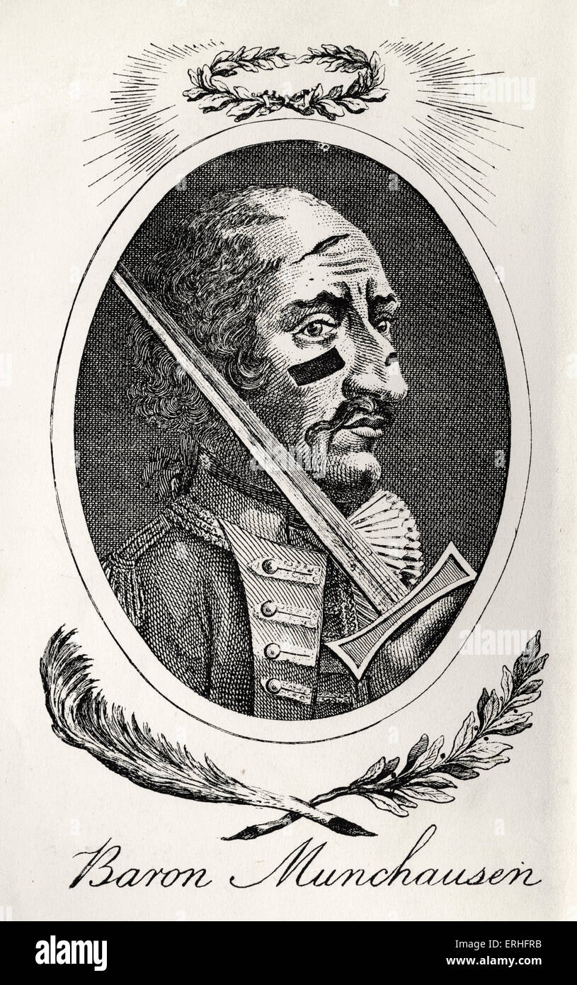 Le Baron de Münchhausen - portrait. Illustration originale . Rudolf Erich Raspe (1737-1794) et Karl Friedrich Hieronymus, Baron Banque D'Images