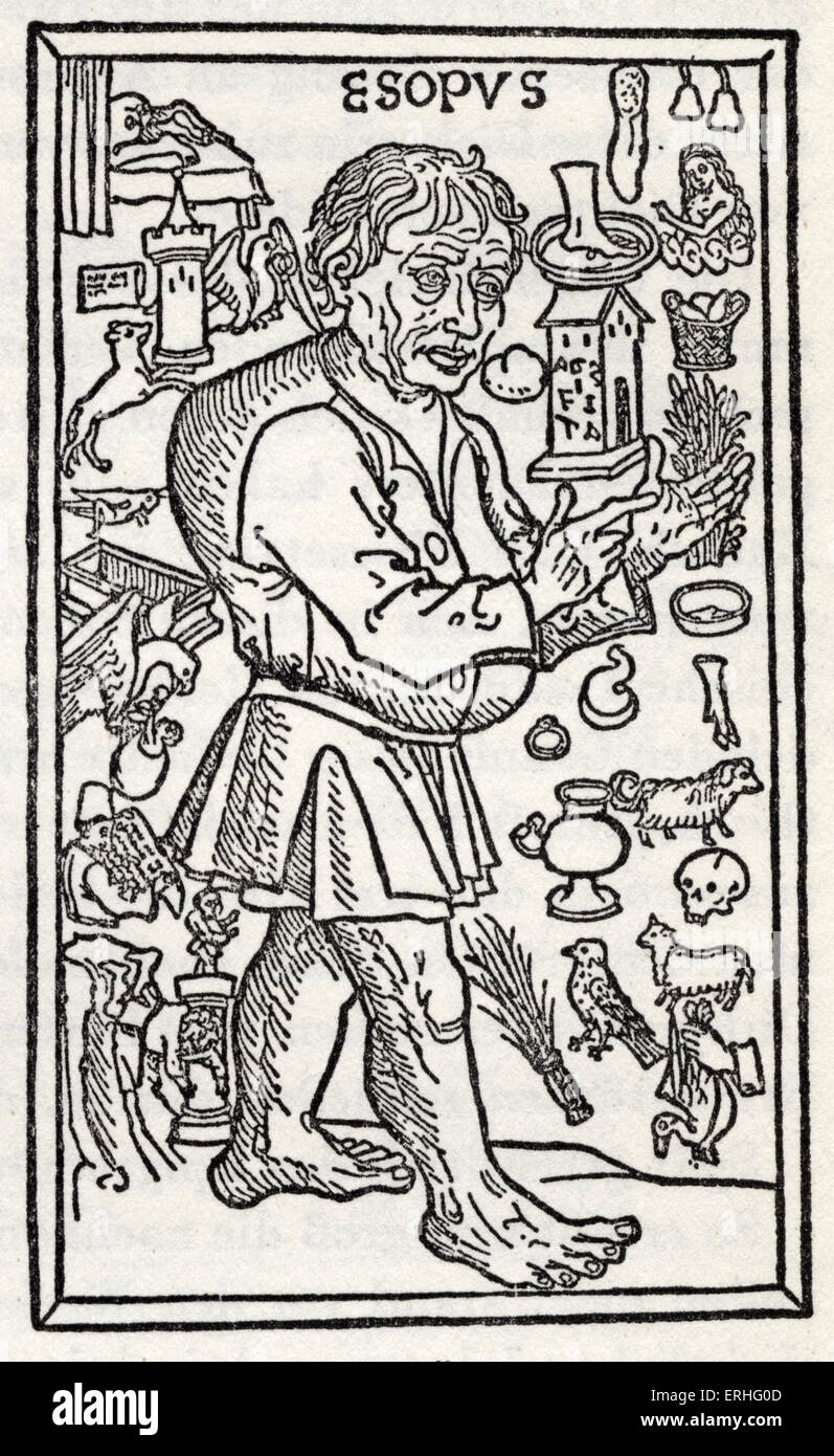 Aesop's Fables' 'gravure sur bois à partir de 1495, une édition allemande. Ulm. Frontpiece de Caxton, Aesop's Fables ''. Banque D'Images