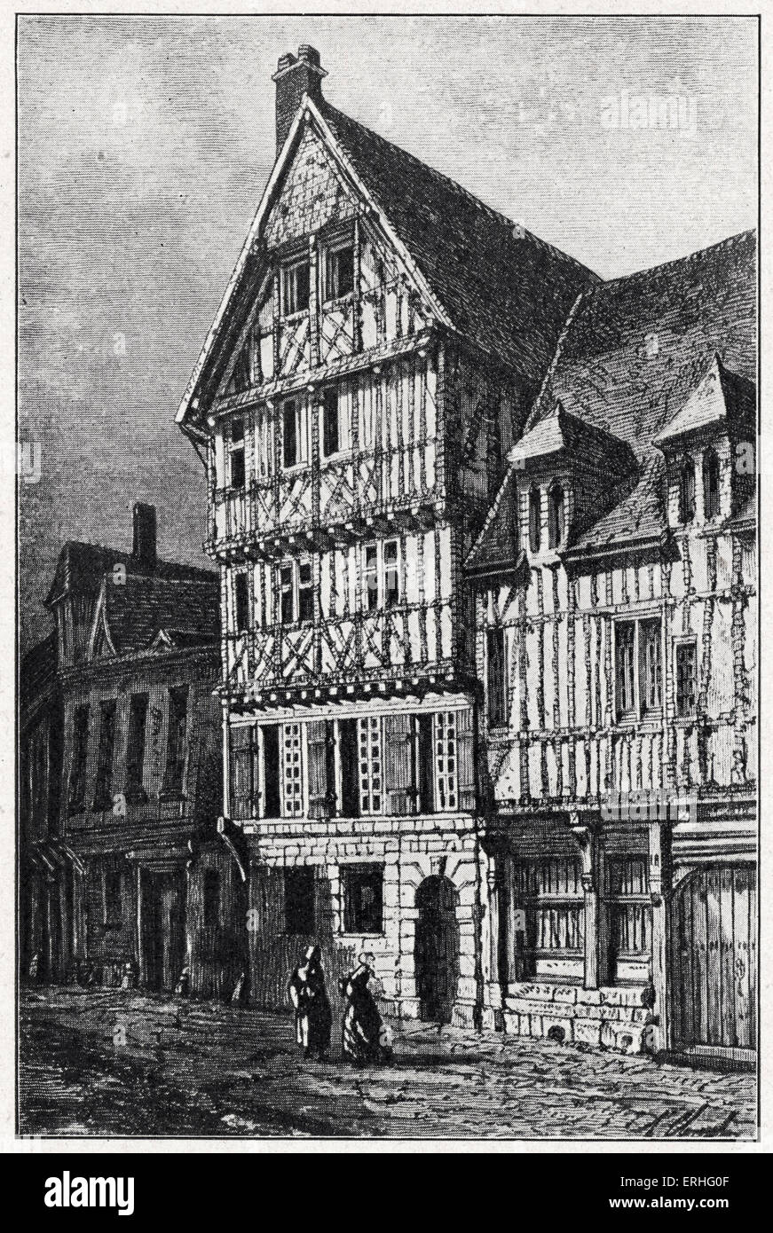 Maison natale de Pierre Corneille, dessin par Hubert Clerget après Beaunis et Dumée. Chambre sur la rue de la Pie, Rouen. Premiers Banque D'Images