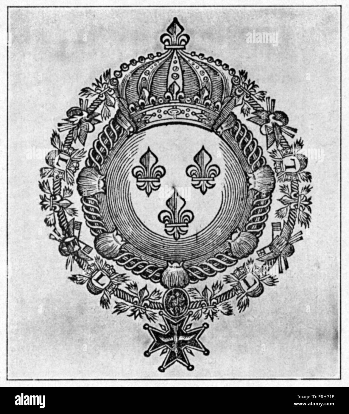 Les armes de France, gravure sur bois dans le titre de 'Siècle de Louis le Grand" par Charles Perrault, 1687. 12 mai 1703 Jan 1628-16. Banque D'Images