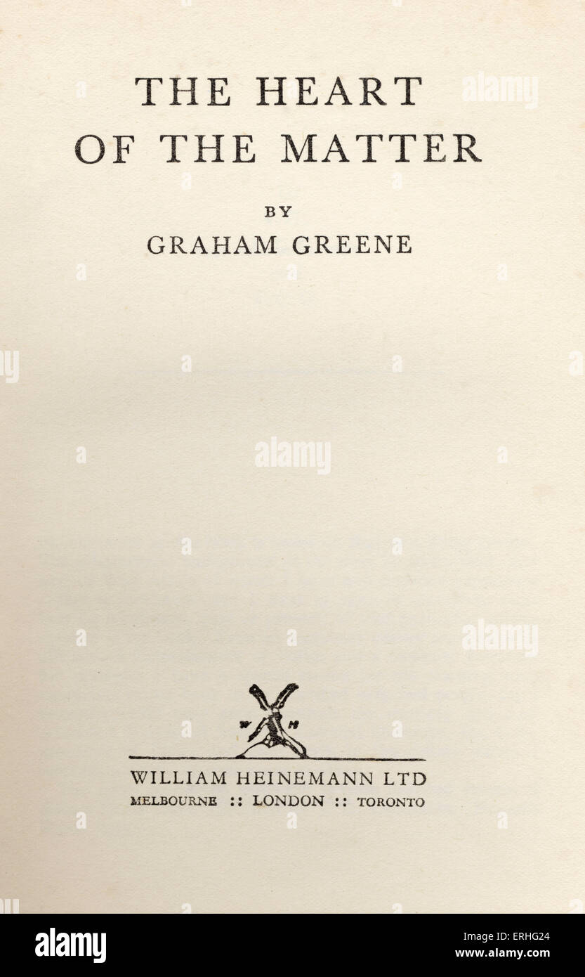 Graham Greene, roman 'Le fond du problème'. Titlepage. L'écrivain et romancier anglais 2 Octobre 1904 - 3 avril 1991. Première Banque D'Images