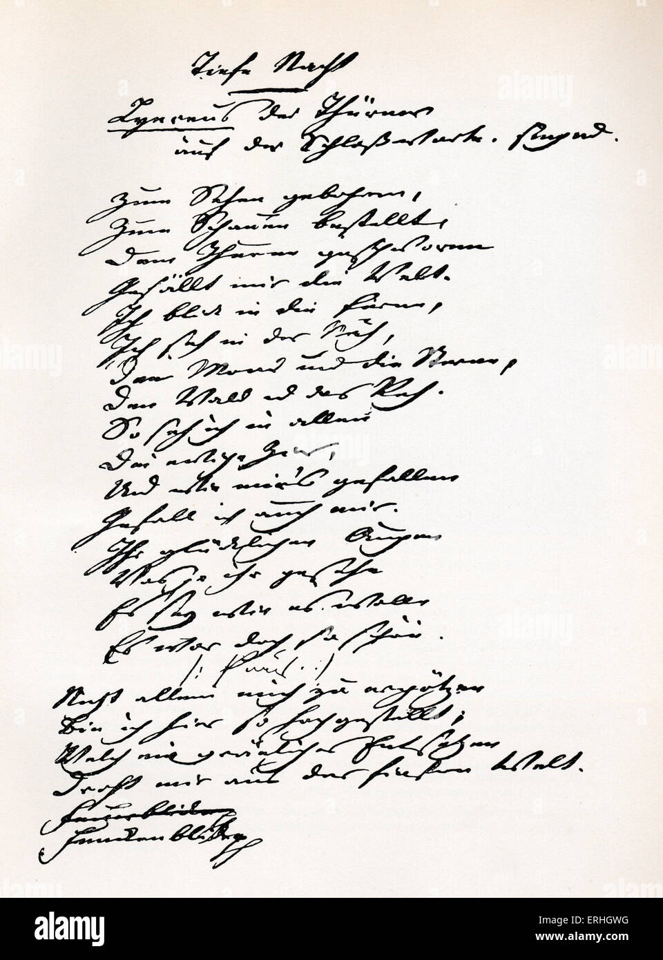 Johann Wolfgang von Goethe, manuscrit d'Turmerlied dans Faust , écrits c.1774. Romancier, dramaturge, allemand Banque D'Images