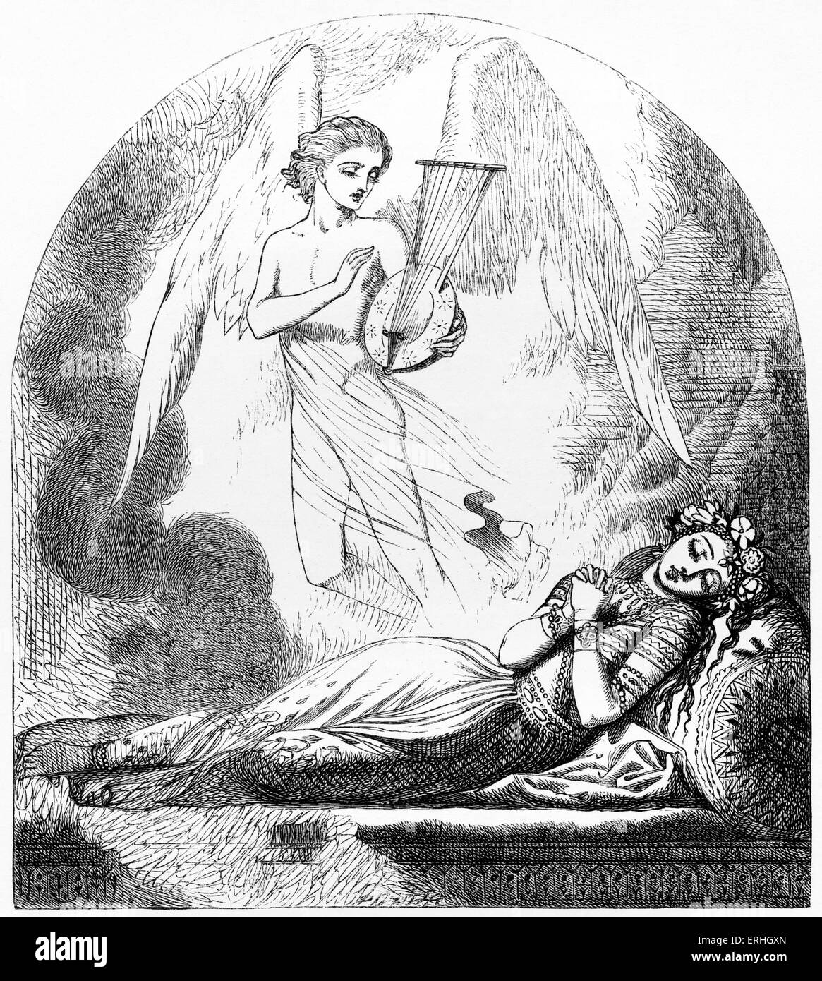 La lumière du Haram - illustration de l'album Lalla Rookh par Irish poète et écrivain Thomas Moore. Une femme dort avec un Banque D'Images