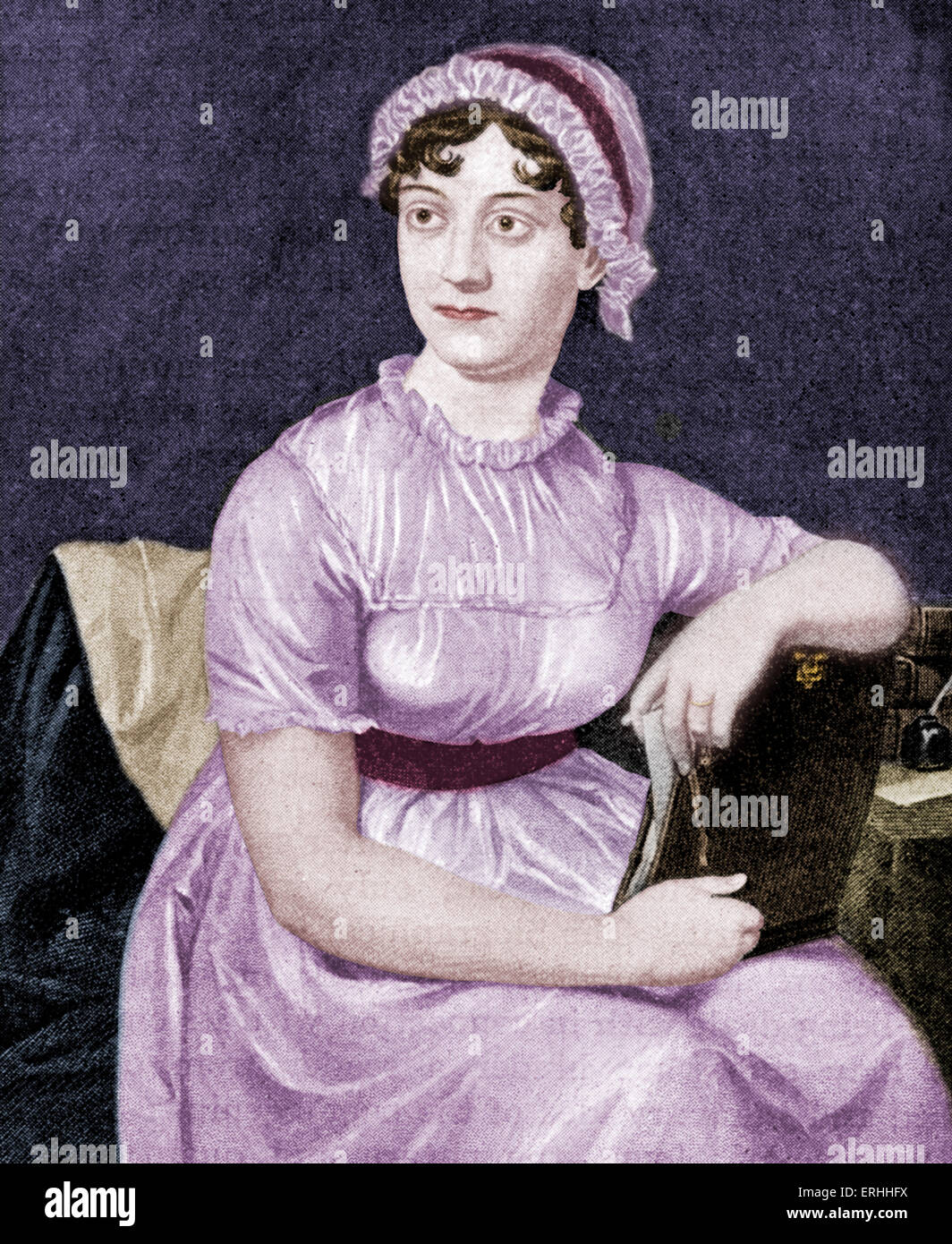 Jane Austen - portrait de la romancière anglaise comme une jeune femme. 16 Décembre 1775 - 18 juillet 1817. Colorisées Banque D'Images