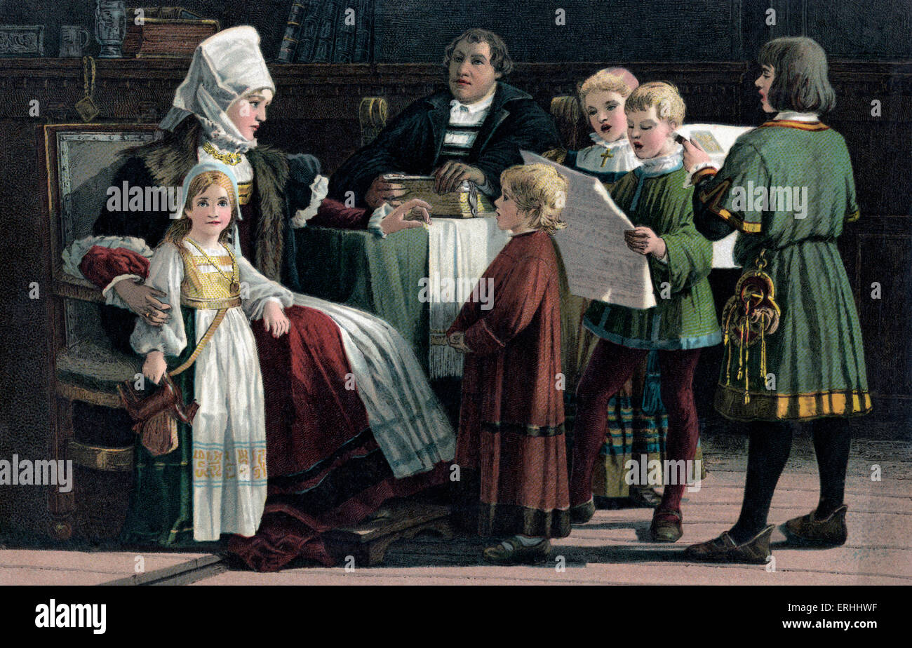 Martin Luther avec sa famille. Théologien allemand, réformateur religieux 10 novembre 1483 - 18 février 1546. Par Paul Poetzsch. Banque D'Images