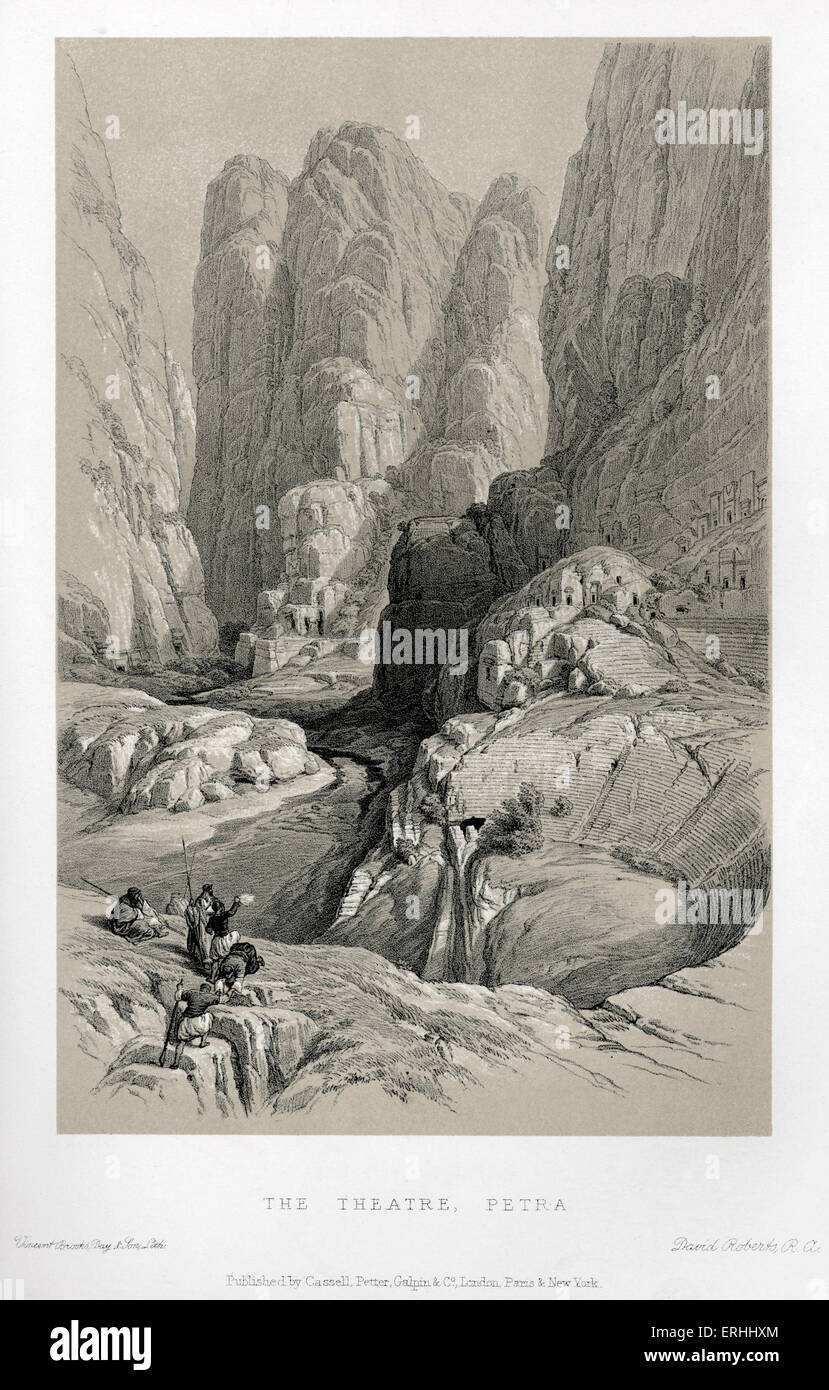 Le théâtre, Petra par David Roberts. Lithographies de la terre sainte. La Cisjordanie Banque D'Images