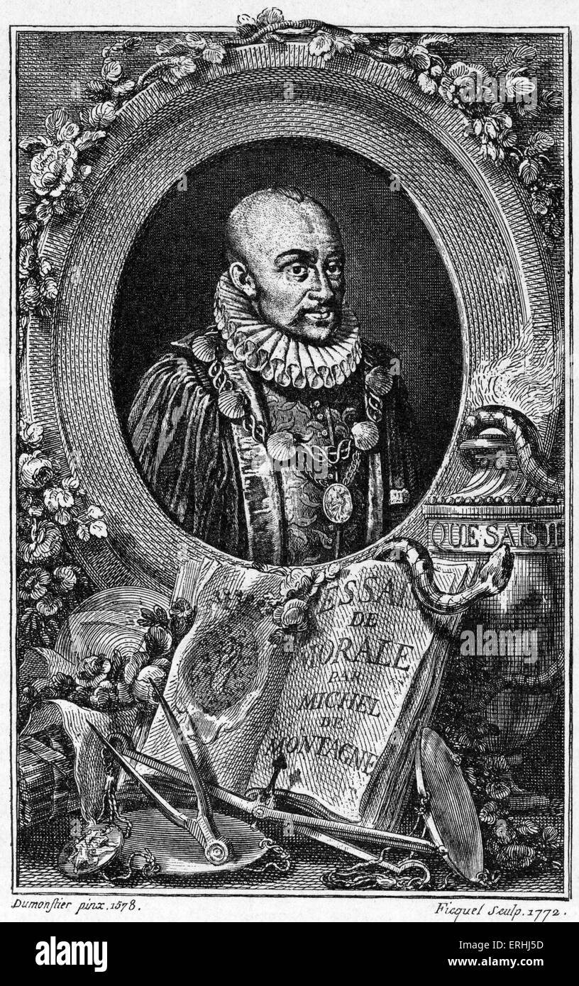 Michel de Montaigne - portrait de l'écrivain français. Gravure par Ficquet D'après une peinture par Dumonstier 1578. 28 février 1533 Banque D'Images