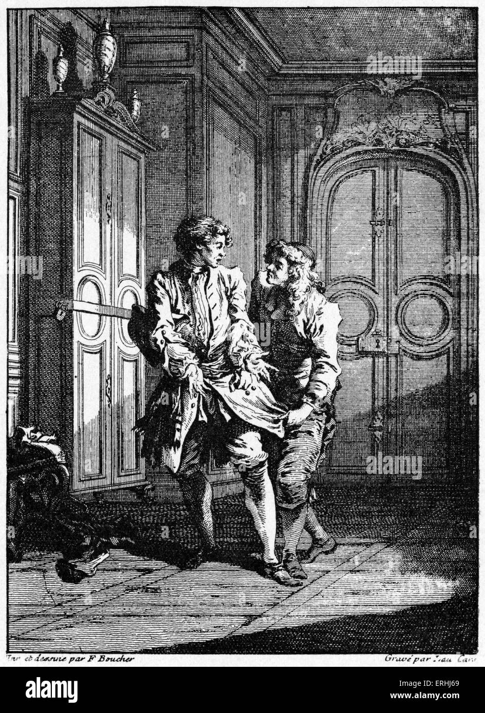 Molière - Illustration pour la comédie satirique du dramaturge français 'L'avare' (l'avare) à partir de l'édition illustrée de 1774 Banque D'Images