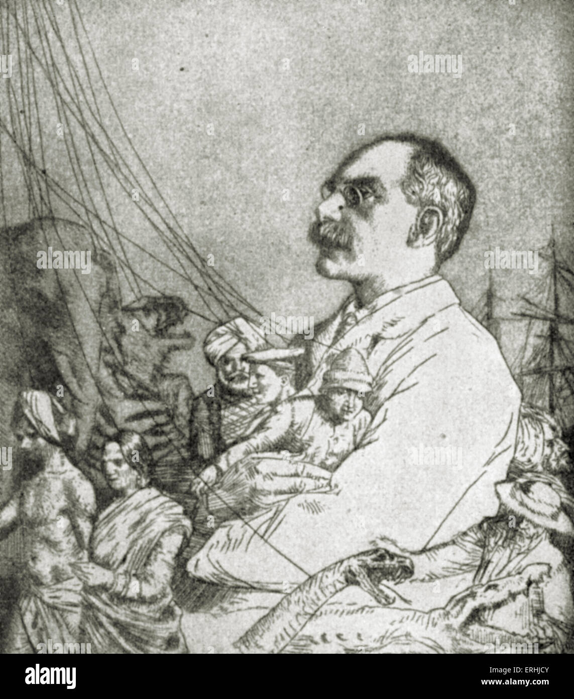 Rudyard Kipling - portrait de l'écrivain et poète anglais.30 Décembre 1865 - 18 janvier 1936. Banque D'Images