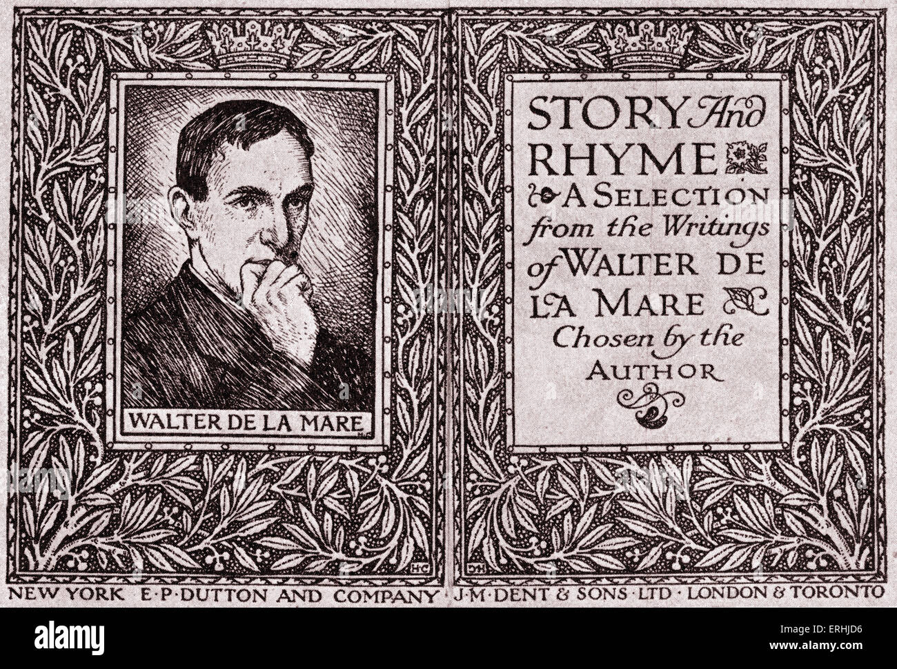 Walter de la Mare - page de titre d'une Anthologie du poète anglais, écrivain et romancier, avec un portrait de l'auteur Banque D'Images