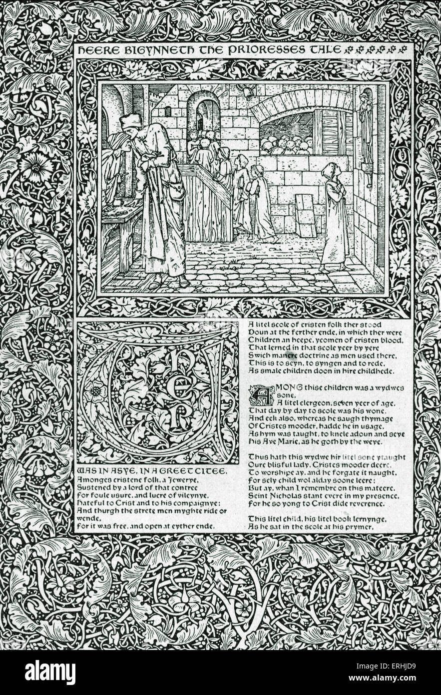 Geoffrey Chaucer - 'La prieure' Tale', de 'Les Contes de Canterbury". Une page de 'l'oeuvre de Geoffrey Chaucer', Kelmscott Banque D'Images