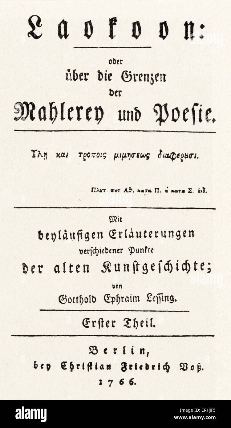 Gotthold Ephraim Lessing - page de titre de la première édition de l'écrivain allemand critique', 'Laokoon oder über die Grenzen Banque D'Images