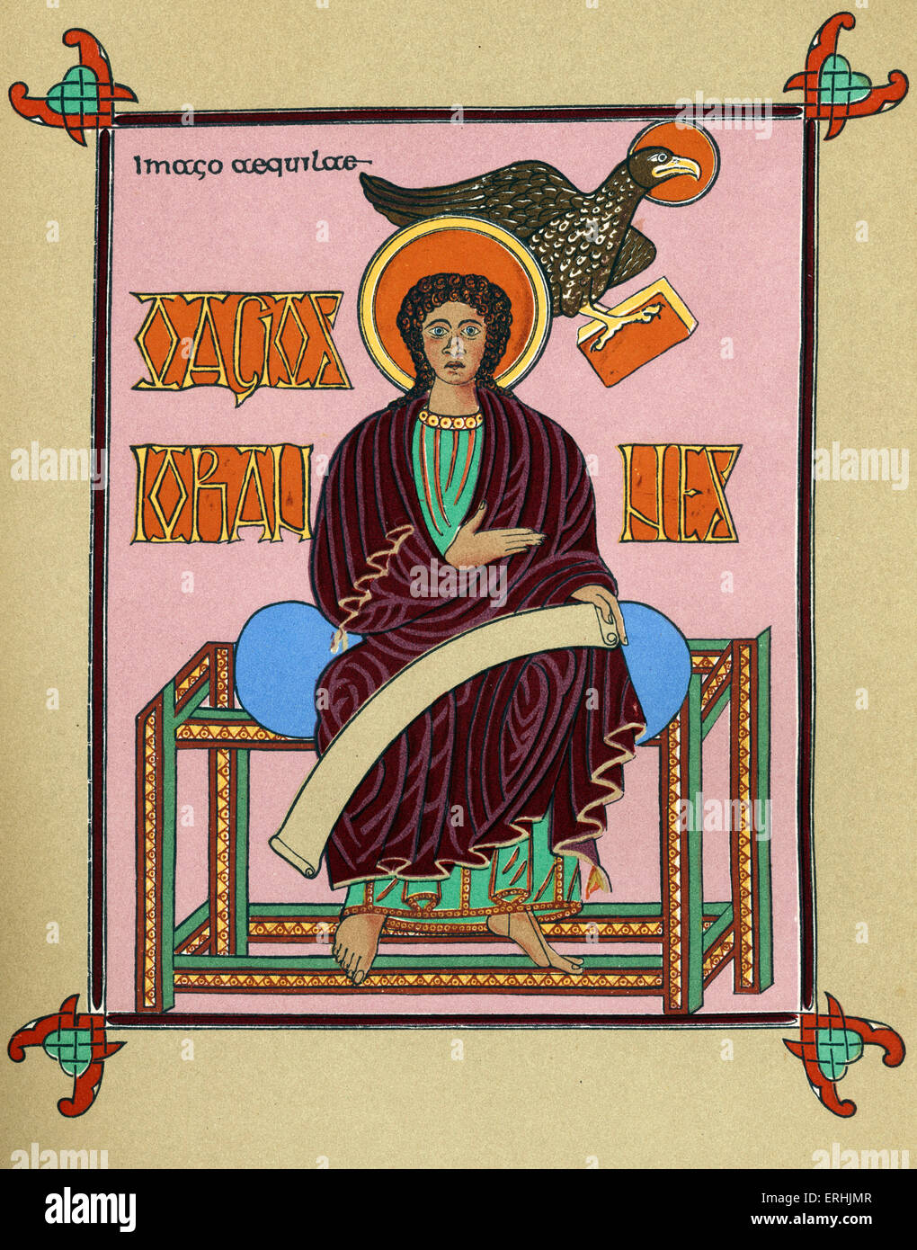 Saint Jean l'Évangéliste. À partir de l'Évangile de Lindisfarne-livre, en l'an 720. Un manuscrit de l'Amérique latine. Saint Banque D'Images