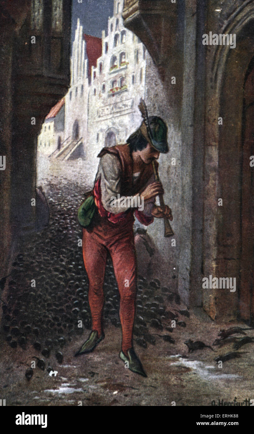 Le joueur de flûte de Hammelin. Illustration du ratcatcher leurrant