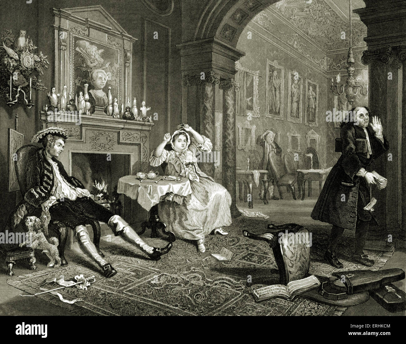Mariage à la mode - Après le bal - gravure par William Hogarth, peintre français et artiste 10 novembre 1697 -Le 26 octobre Banque D'Images