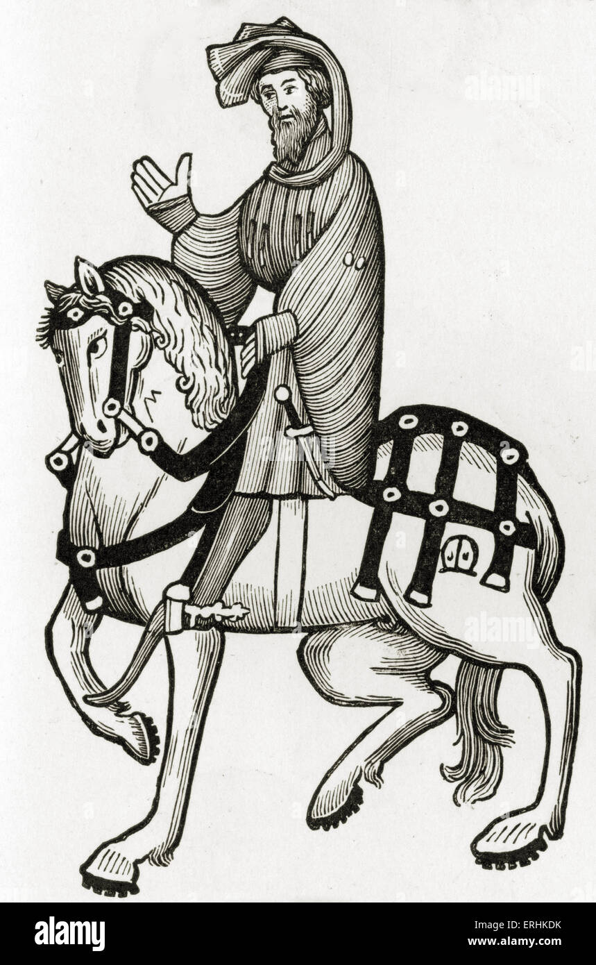 Geoffrey Chaucer ' s Contes de Canterbury - Le Chevalier à cheval. Poète anglais, c. 1343-1400. Manuscrit Ellesmere de Contes de Canterbury Banque D'Images