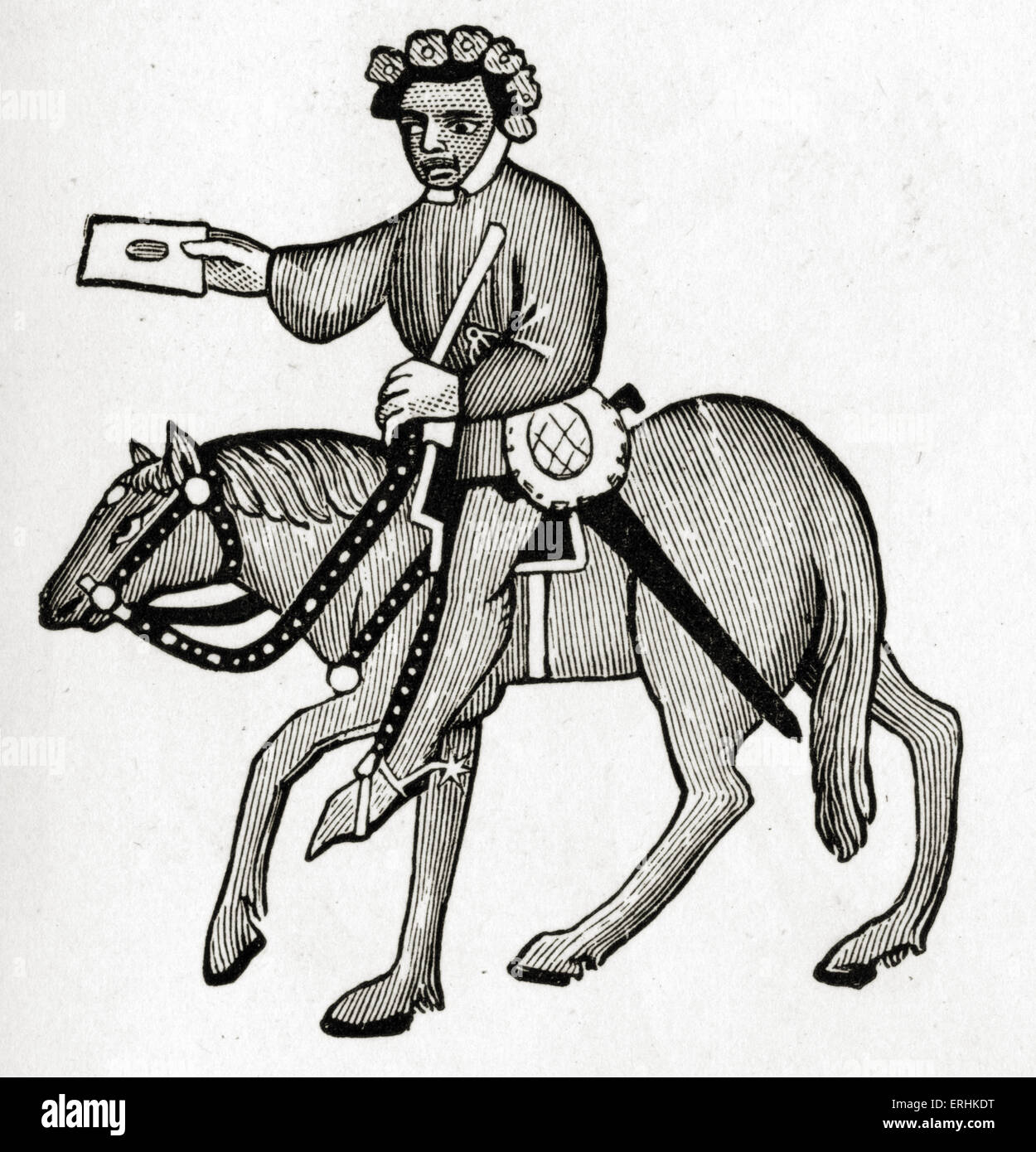 Geoffrey Chaucer ' s Contes de Canterbury - l'invocateur à cheval. Poète anglais, c. 1343-1400. Manuscrit d'Ellesmere Banque D'Images
