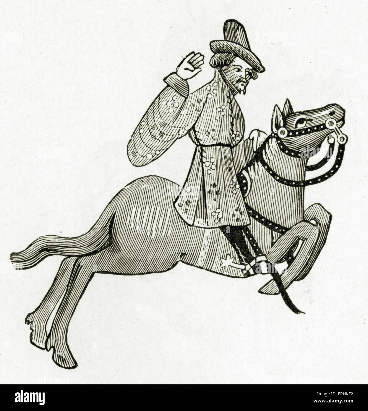 Geoffrey Chaucer ' s Contes de Canterbury - Le commerçant à cheval. Poète anglais, c. 1343-1400. Manuscrit d'Ellesmere Banque D'Images