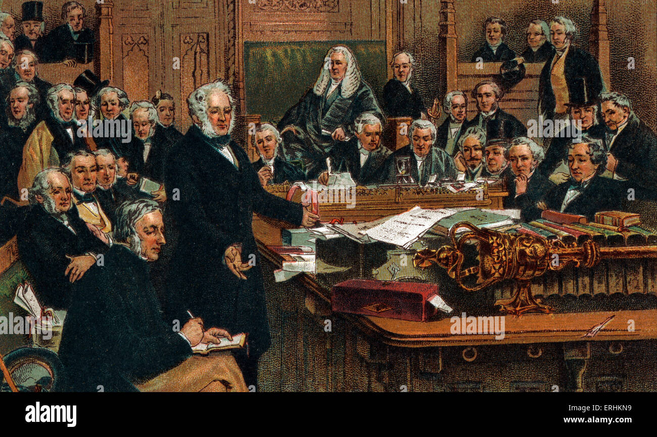 L'ère victorienne - Lord Palmerston s'adressant à la Chambre des communes en 1860. Banque D'Images